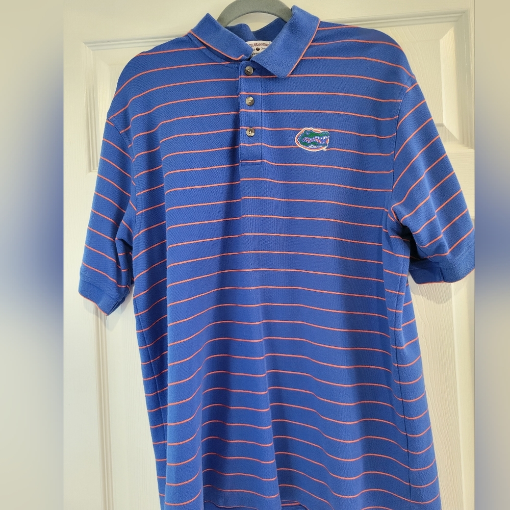 Vantage Apparel Mens Florida Gators Blue Orange Striped Embroidered Polo Shirt
